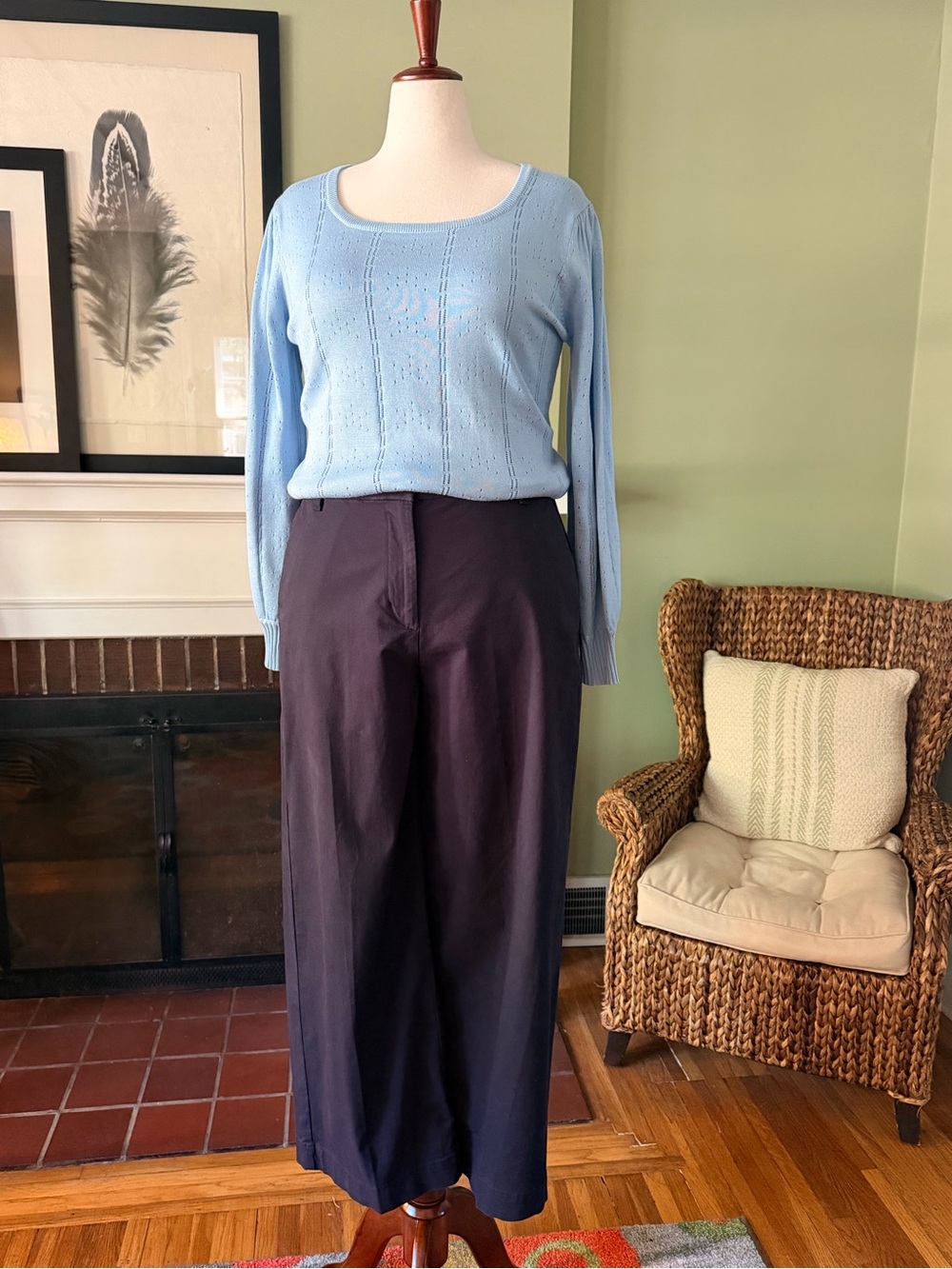 Powder Blue Pointelle Knit Puff Sleeve Sweater XL